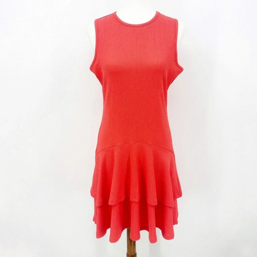 Michael Kors Mini Dress Size M Crinkle Textured Ruffle Hem‎ Sleeveless Crew Neck